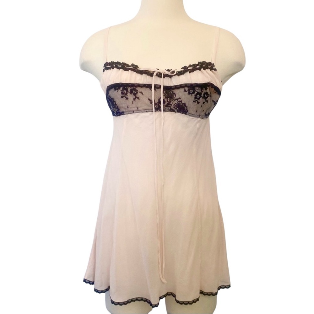 Y2K Victoria’s Secret Silk Milkmaid Baby Pink Babydoll Slip Dress Chemise M